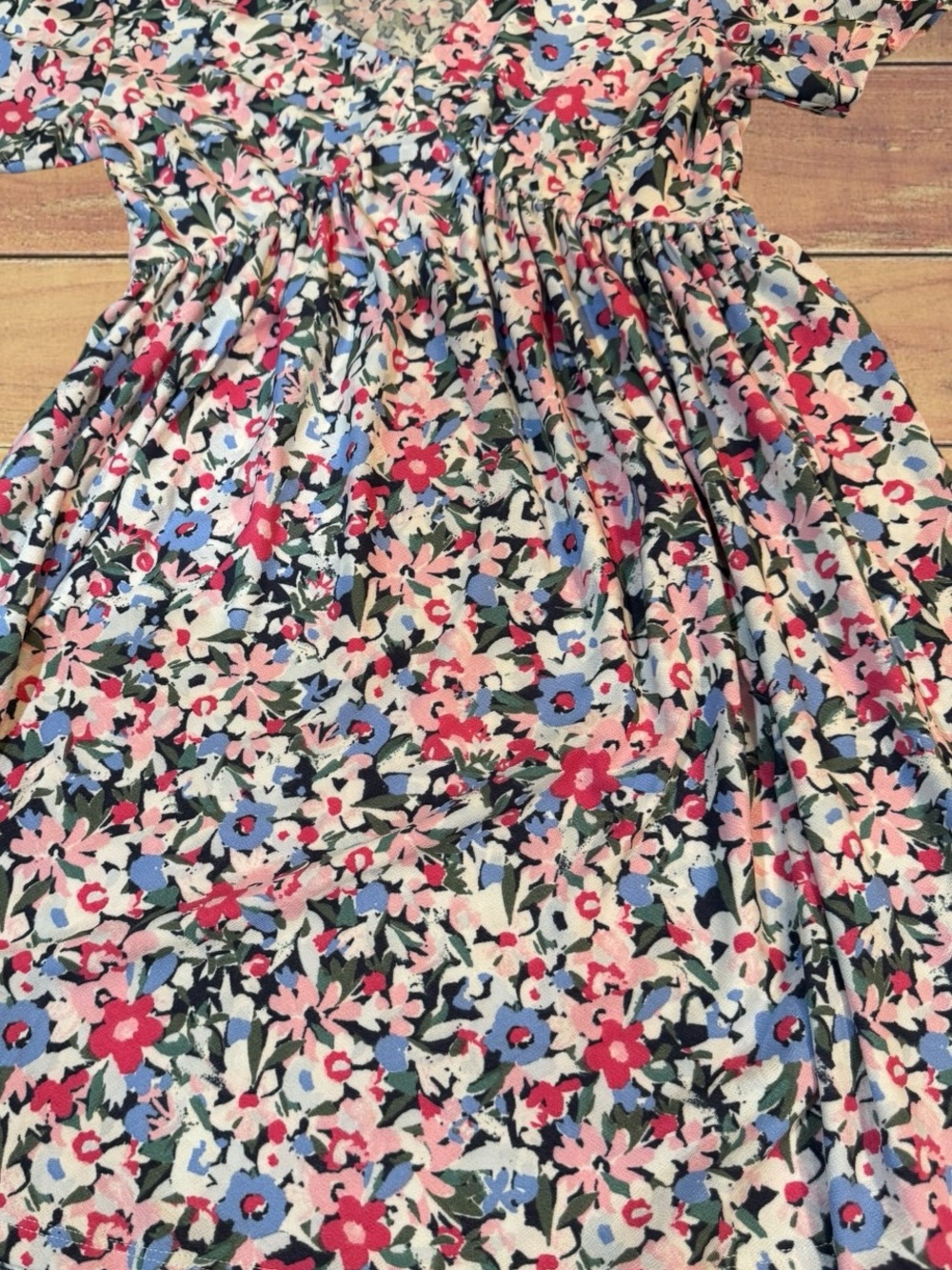 Ardene NWT Pink & Blue Ditsy Floral V-Neck Babydoll Mini Dress Size Small 🌺 - Picture 10 of 14